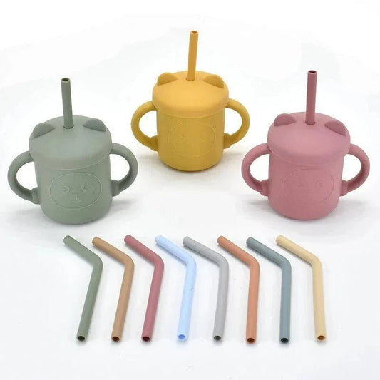 כוס אימון מסיליקון עם קשית לתינוק - ללא BPA, עם ידיות אחיזה נוחות | מיה