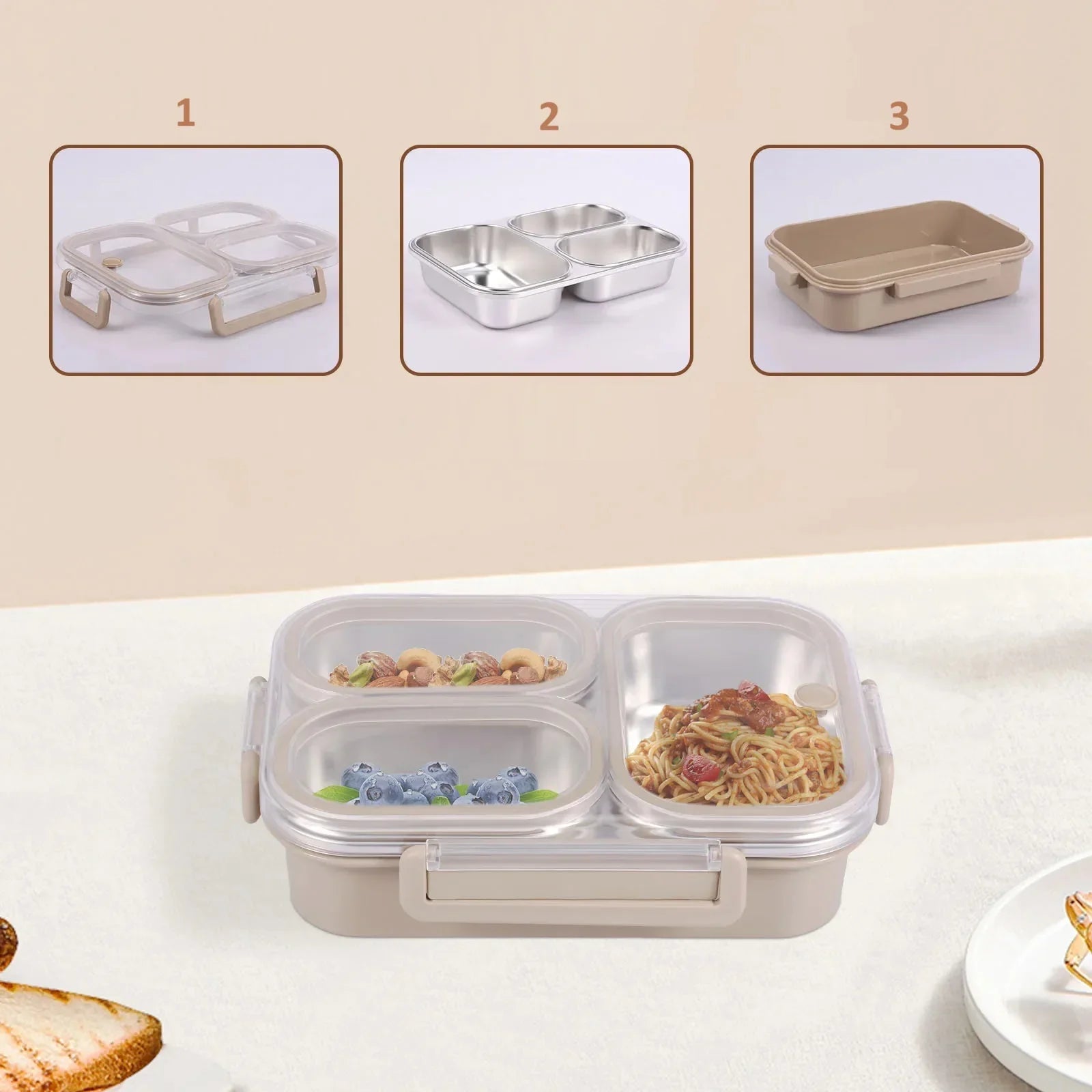 קופסת אוכל מחולקת מנירוסטה – שומרת טריות ועמידה במיוחד - מיה מתנות שילדים אוהבים