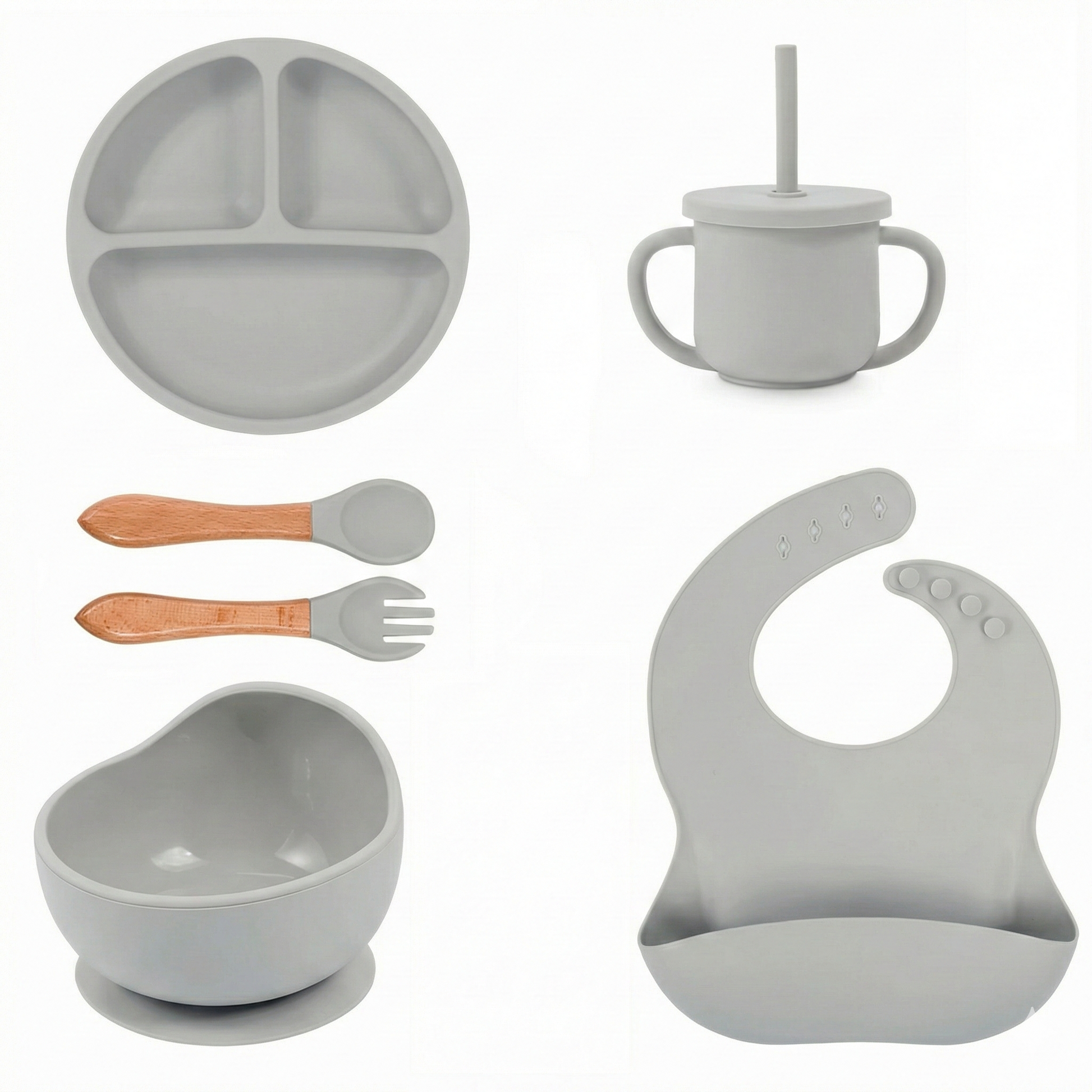 סט האכלה מסיליקון בהתאמה אישית עם שם הילד/ה צבע אפור - מיה מתנות שילדים אוהבים