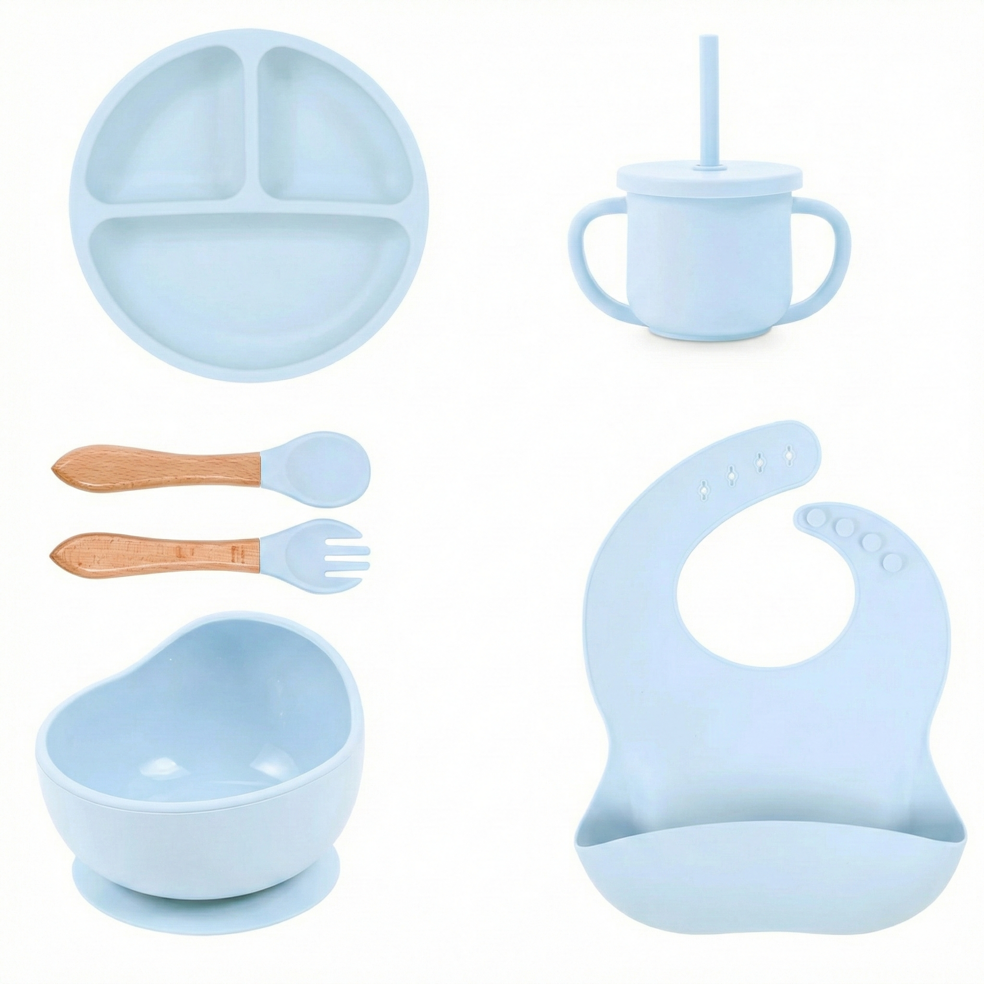 סט האכלה מסיליקון בהתאמה אישית עם שם הילד/ה צבע תכלת - מיה מתנות שילדים אוהבי