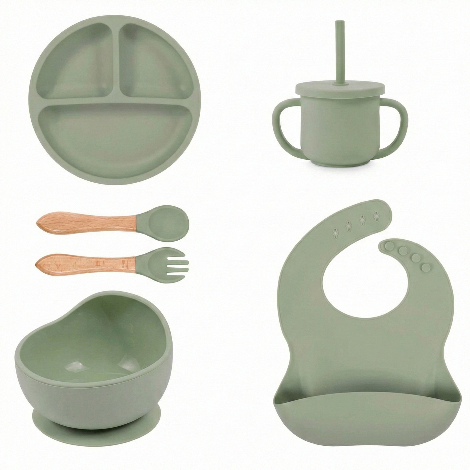 סט האכלה מסיליקון בהתאמה אישית עם שם הילד/ה צבע ירוק - מיה מתנות שילדים אוהבים