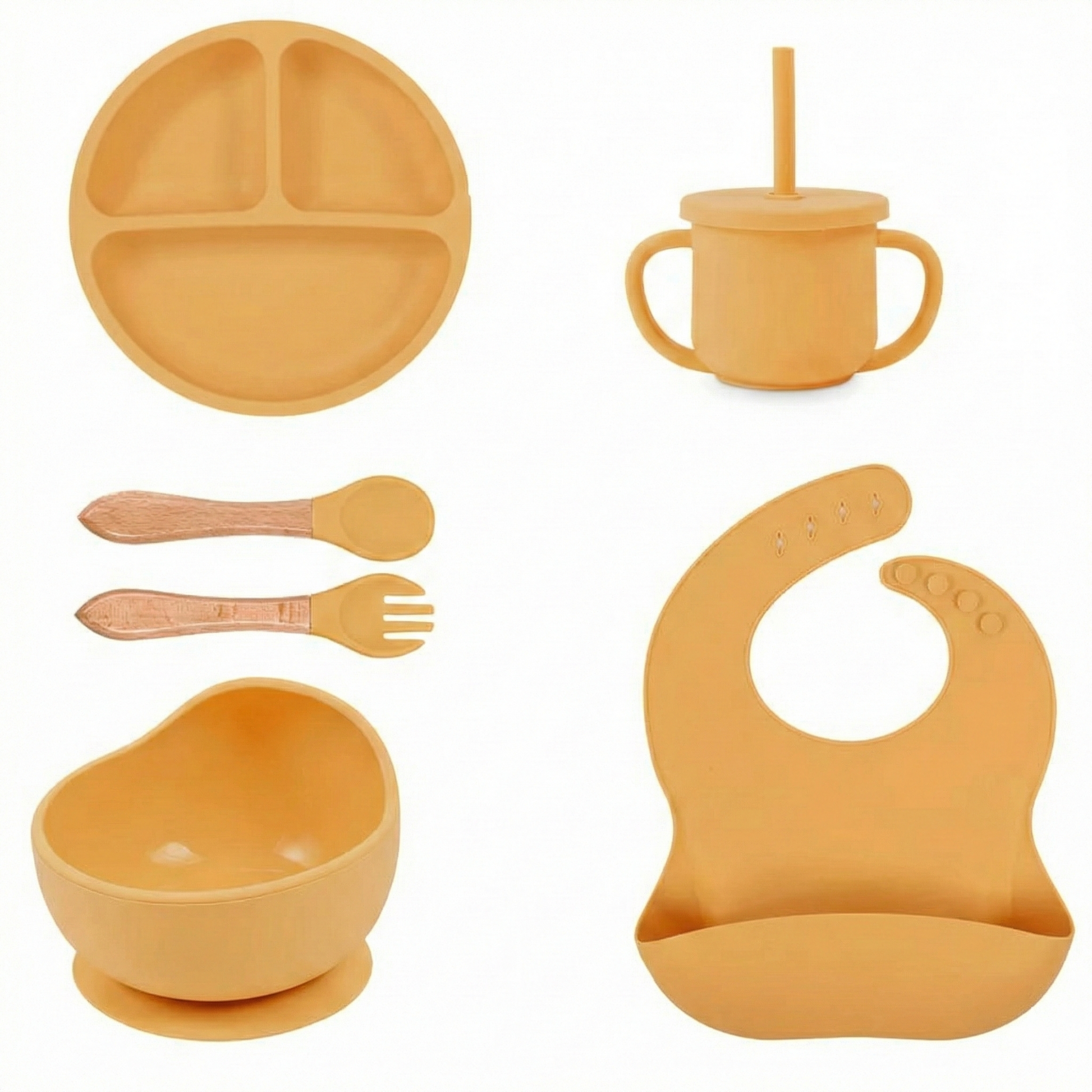 סט האכלה מסיליקון בהתאמה אישית עם שם הילד/ה צבע צהוב - מיה מתנות שילדים אוהבים