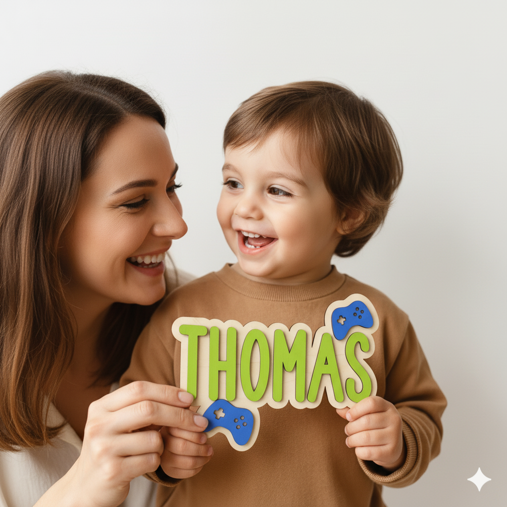 שלט עץ לחדר ילדים – עם שם בהתאמה אישית