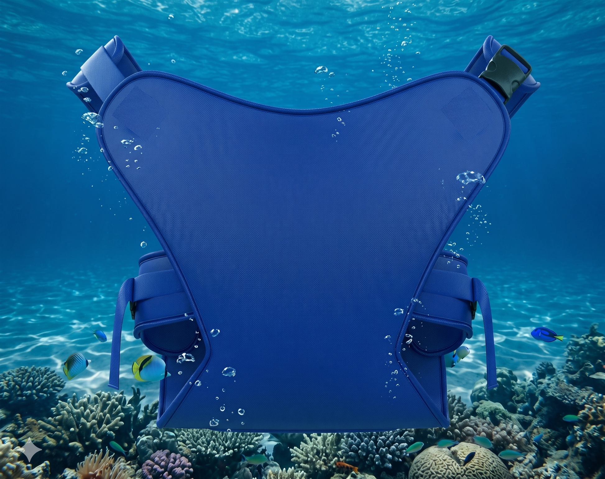 "מנשא מים MIA Aqua-Hug™ עמיד לכלור ומלח בצבע כחול Deep Ocean מתחת למים."