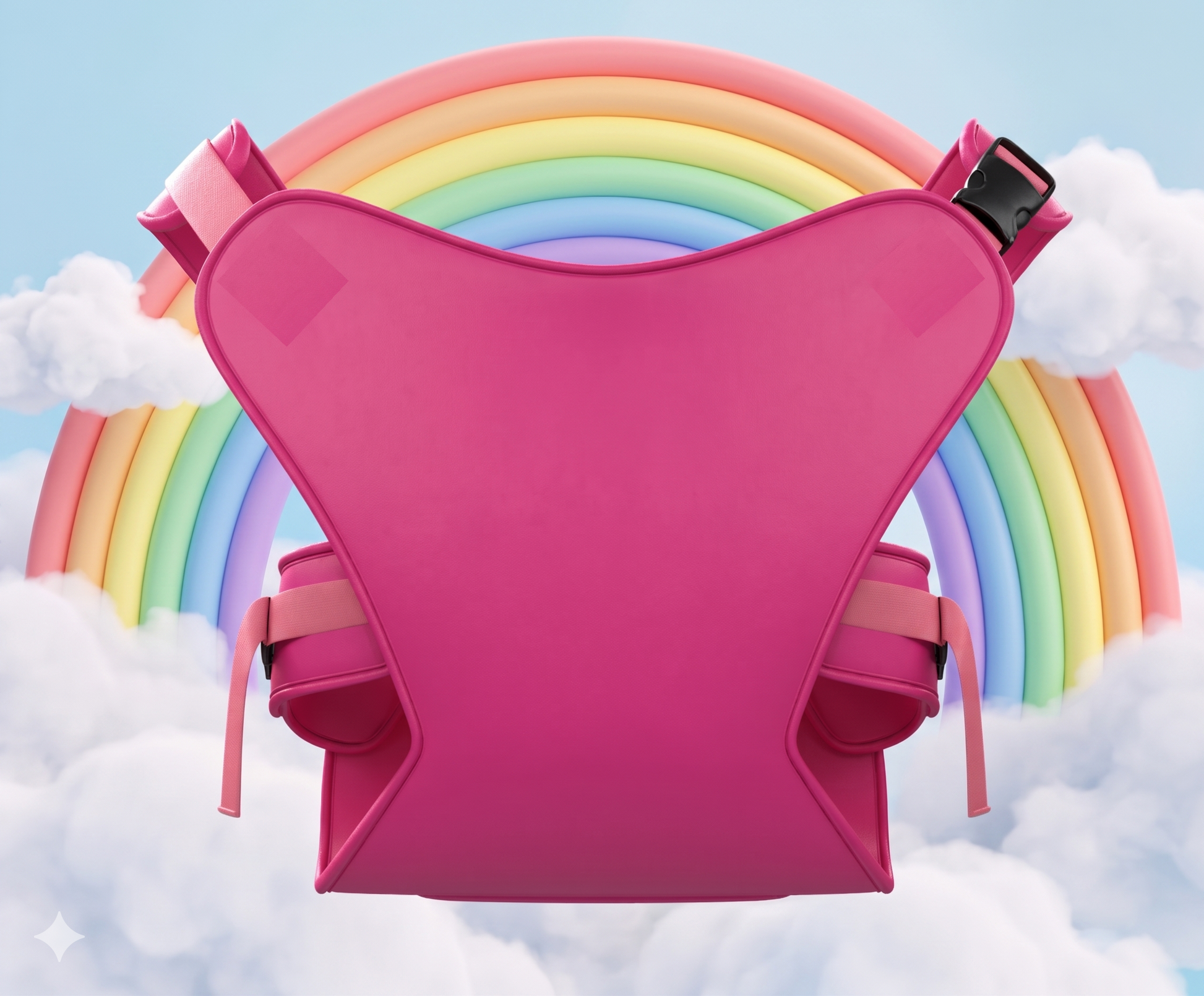 "מנשא מים MIA Aqua-Hug™ בצבע ורוד Pink Dream על רקע קשת בענן ועננים."