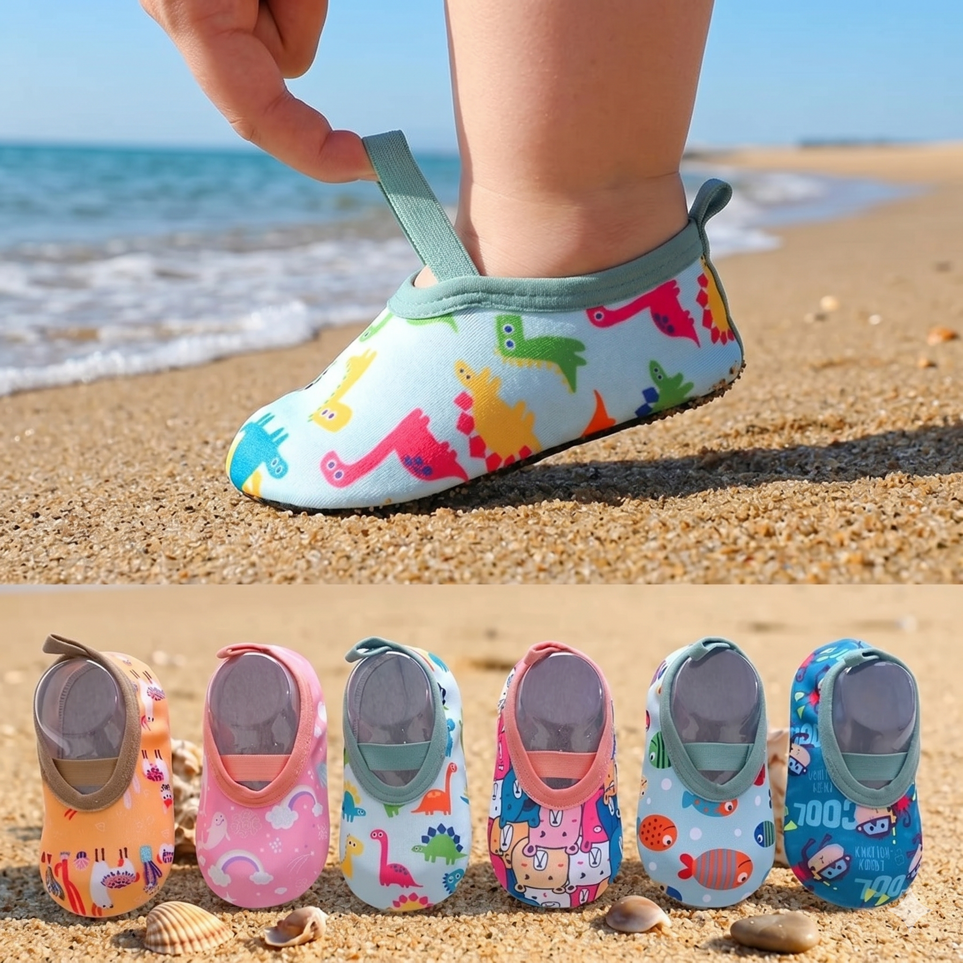 פעוט נועל נעלי מים MIA AquaBarefoot תכלת למניעת החלקה בים.