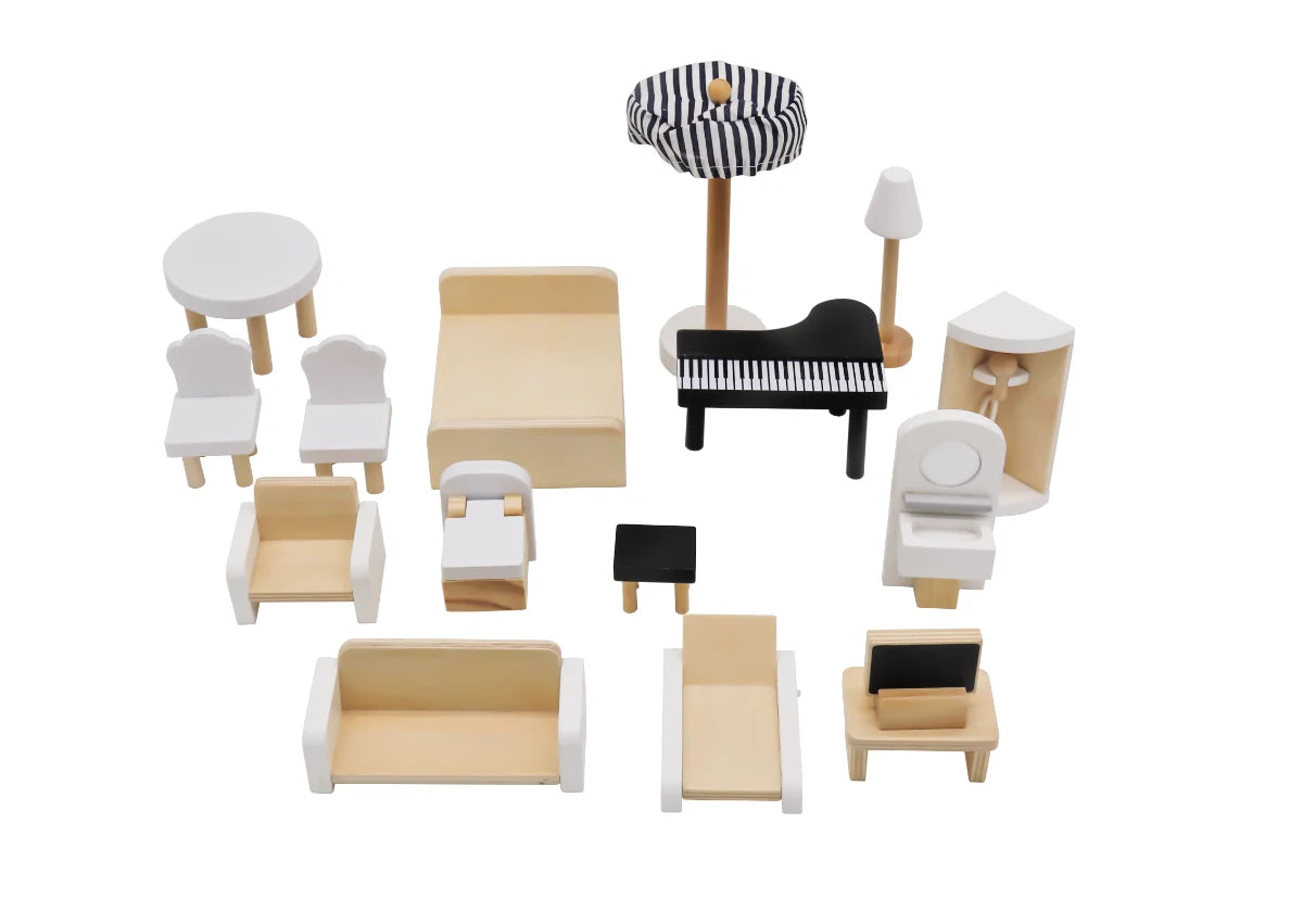 בית בובות אמיליה מעץ צבעוני עם ריהוט מלא – מיה מתנות